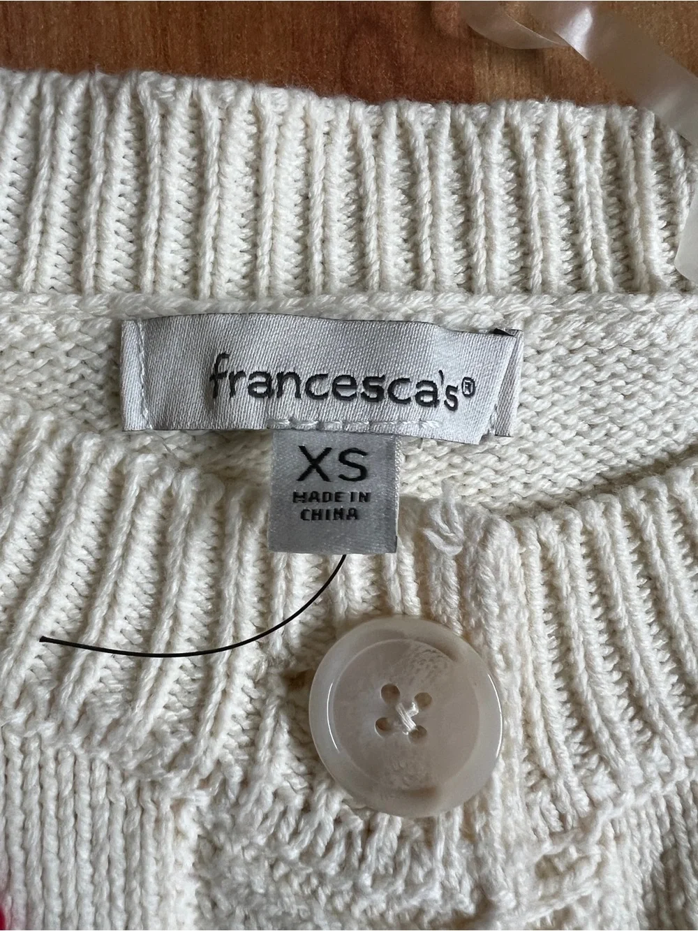 VGUC Francesca's Collections Cream Cardigan with Red Rose Embroidery
